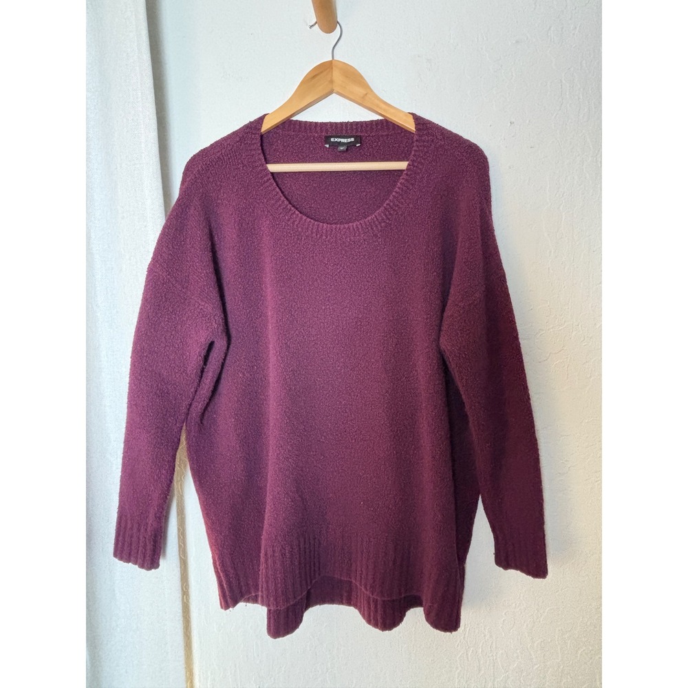 Express Womens Plum Purple Oversized Scoop Neck Cotton Wool Blend Sweater L